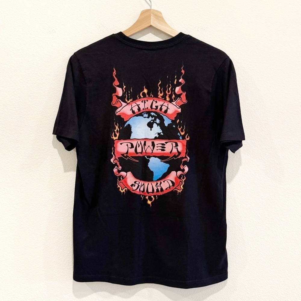 Stussy High Power Sound Flame Graphic Short Sleeve Crewneck T-Shirt Tee Size M